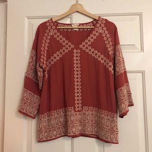 Sundance boho embroidered floral rust peasant top sz S